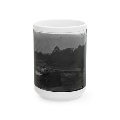 Hanovertown Ferry, Va. Pontoon Bridges Across The Pamunkey, With Wagons (U.S. Civil War) White Coffee Mug-15oz-The Sticker Space