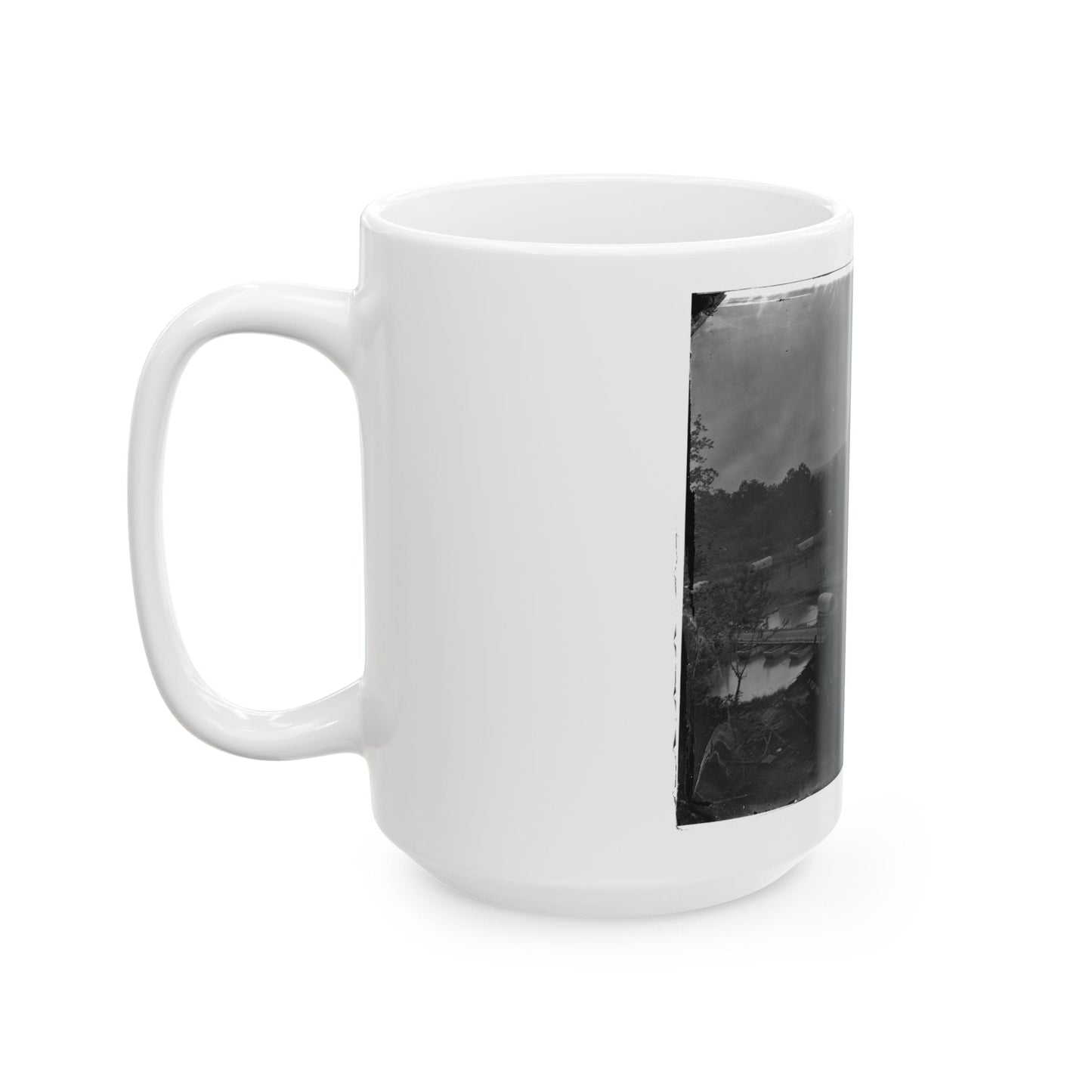 Hanovertown Ferry, Va. Pontoon Bridges Across The Pamunkey, With Wagons (U.S. Civil War) White Coffee Mug-The Sticker Space