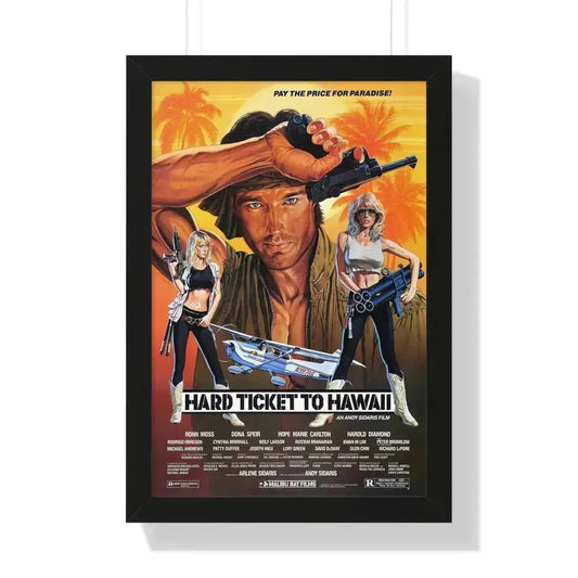 HARD TICKET TO HAWAII 1987 - Framed Movie Poster 16″ x 24″ Black - The Sticker Space