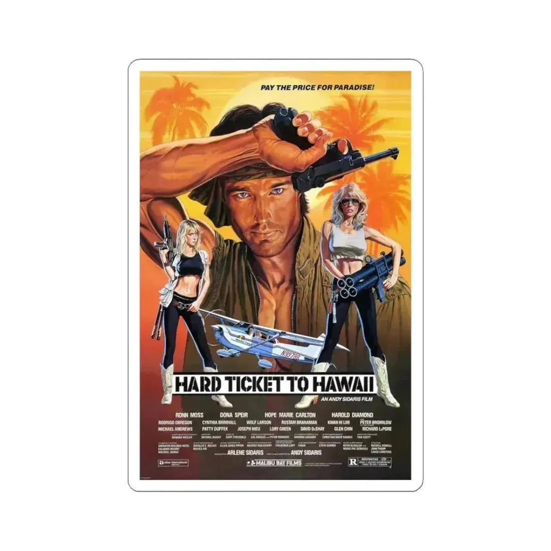 HARD TICKET TO HAWAII 1987 Movie Poster - STICKER Vinyl Kiss-Cut Decal 3 Inch White - The Sticker Space
