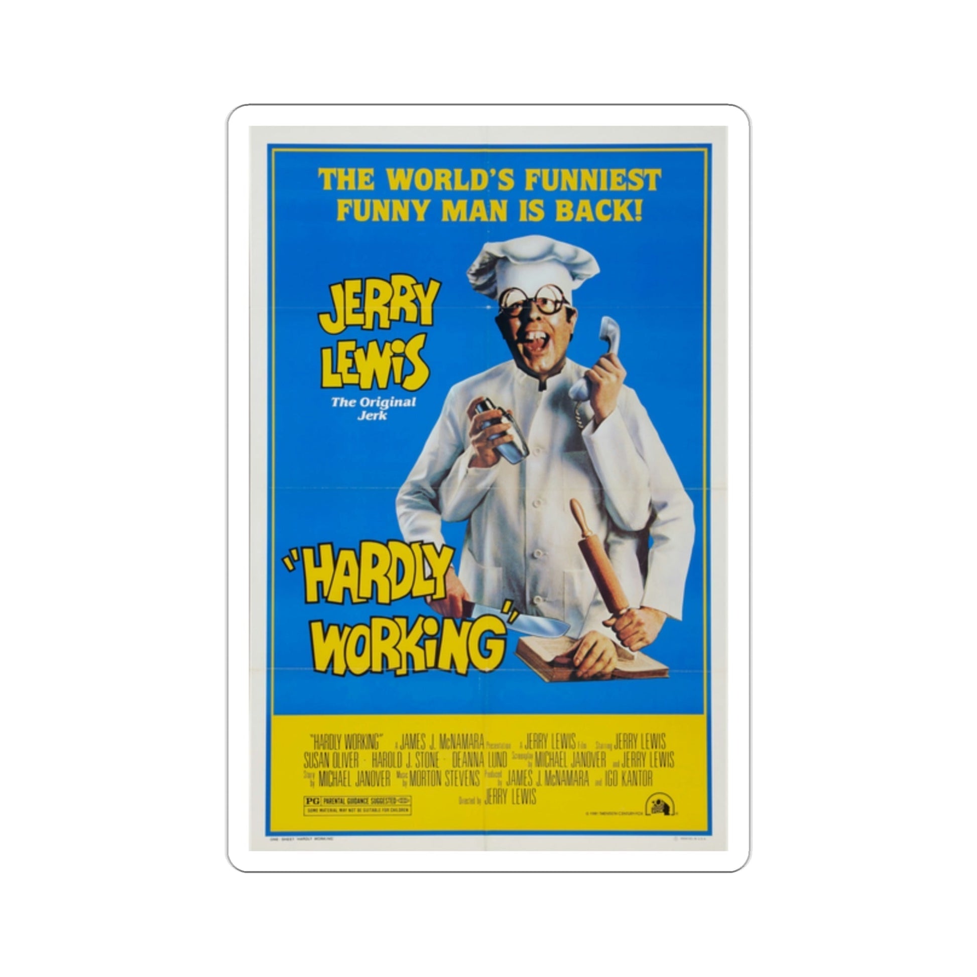 Hardly Working 1980 Movie Poster STICKER Vinyl Die-Cut Decal-2 Inch-The Sticker Space