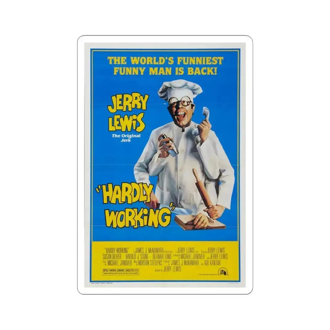 Hardly Working 1980 Movie Poster - STICKER Vinyl Kiss-Cut Decal 4 Inch White - The Sticker Space
