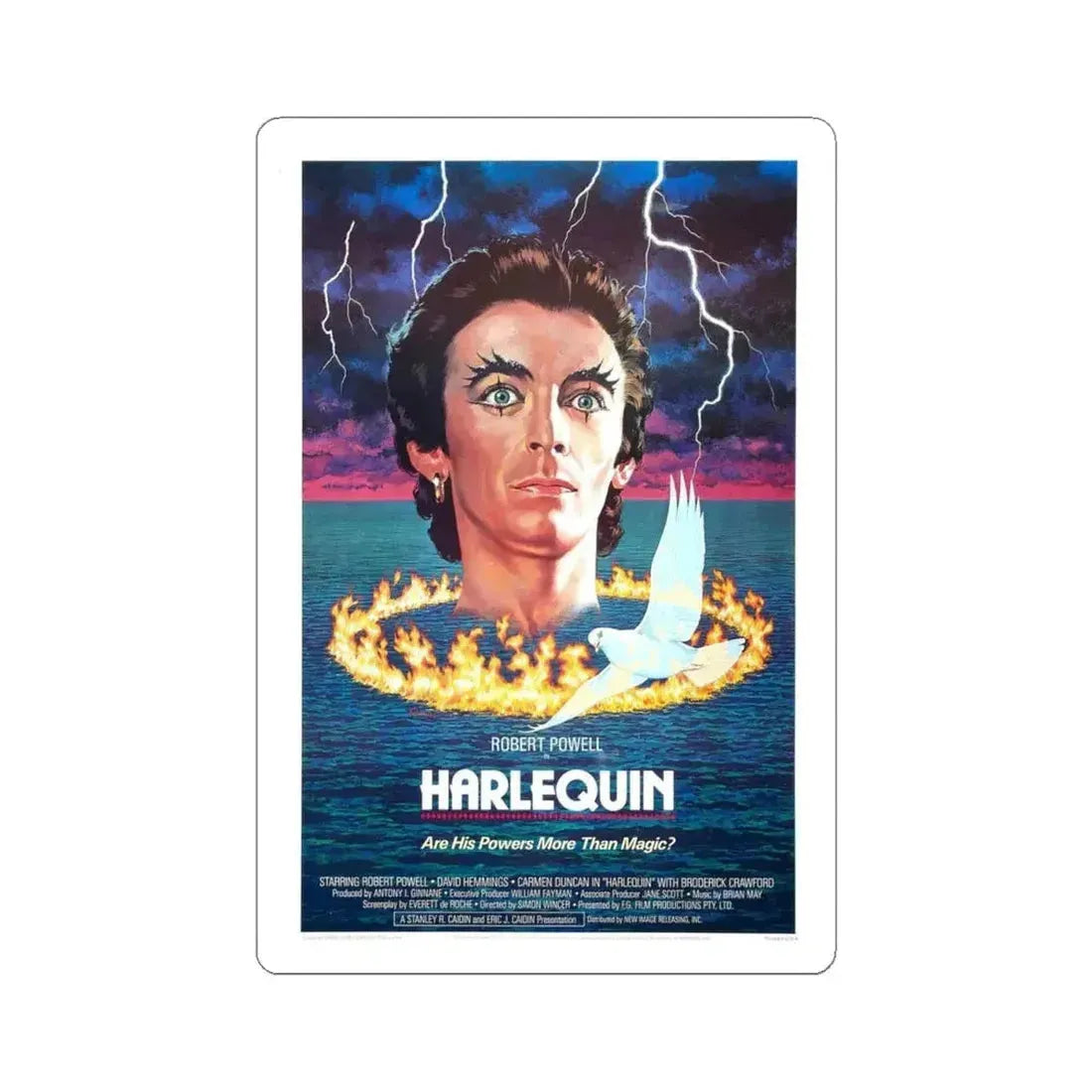 HARLEQUIN 1980 Movie Poster - STICKER Vinyl Kiss-Cut Decal 4 Inch White - The Sticker Space