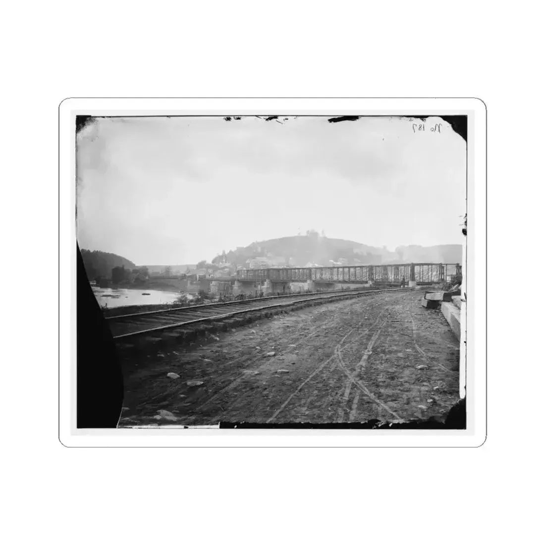 Harper's Ferry, W. Va. View of the Town and Railroad Bridge (U.S. Civil War) STICKER Vinyl Kiss-Cut Decal 4 Inch White - The Sticker Space