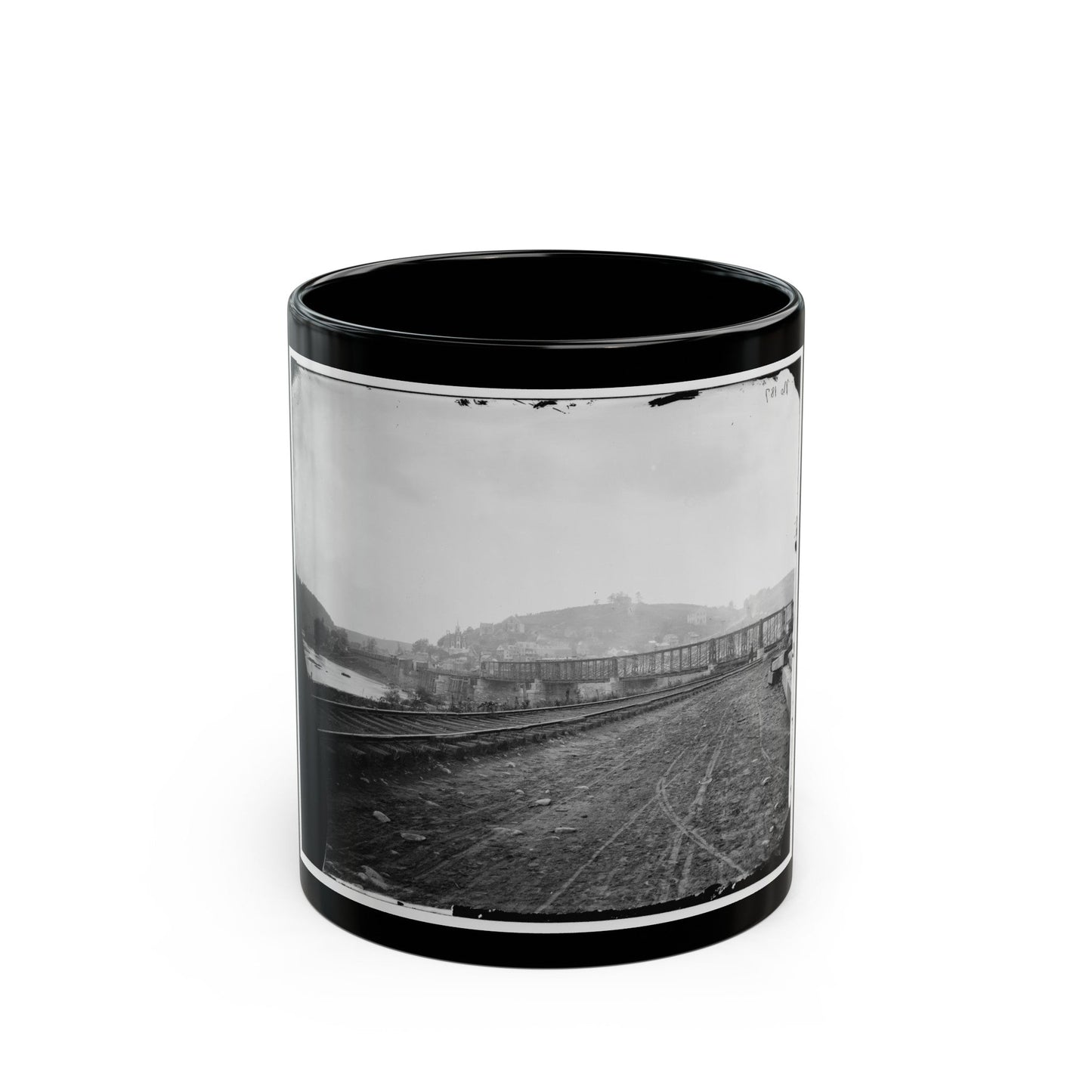 Harper's Ferry, W. Va. View Of The Town And Railroad Bridge (U.S. Civil War) Black Coffee Mug-11oz-The Sticker Space