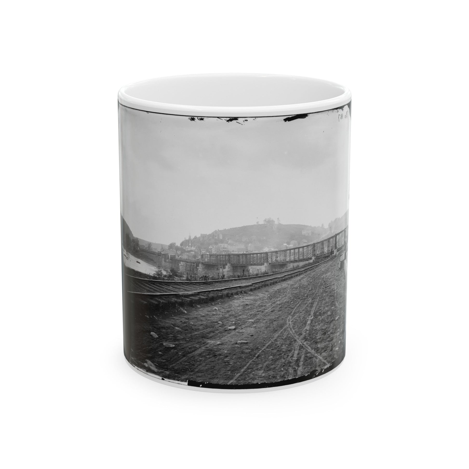 Harper's Ferry, W. Va. View Of The Town And Railroad Bridge (U.S. Civil War) White Coffee Mug-11oz-The Sticker Space