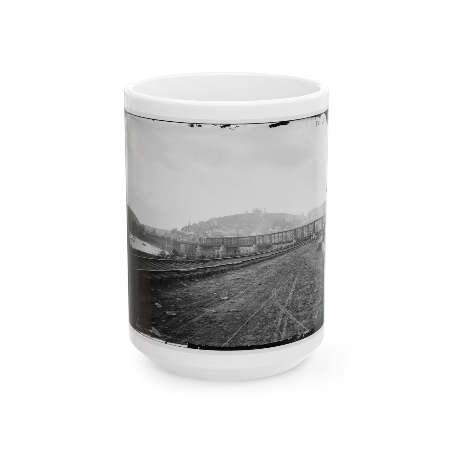 Harper's Ferry, W. Va. View Of The Town And Railroad Bridge (U.S. Civil War) White Coffee Mug-15oz-The Sticker Space