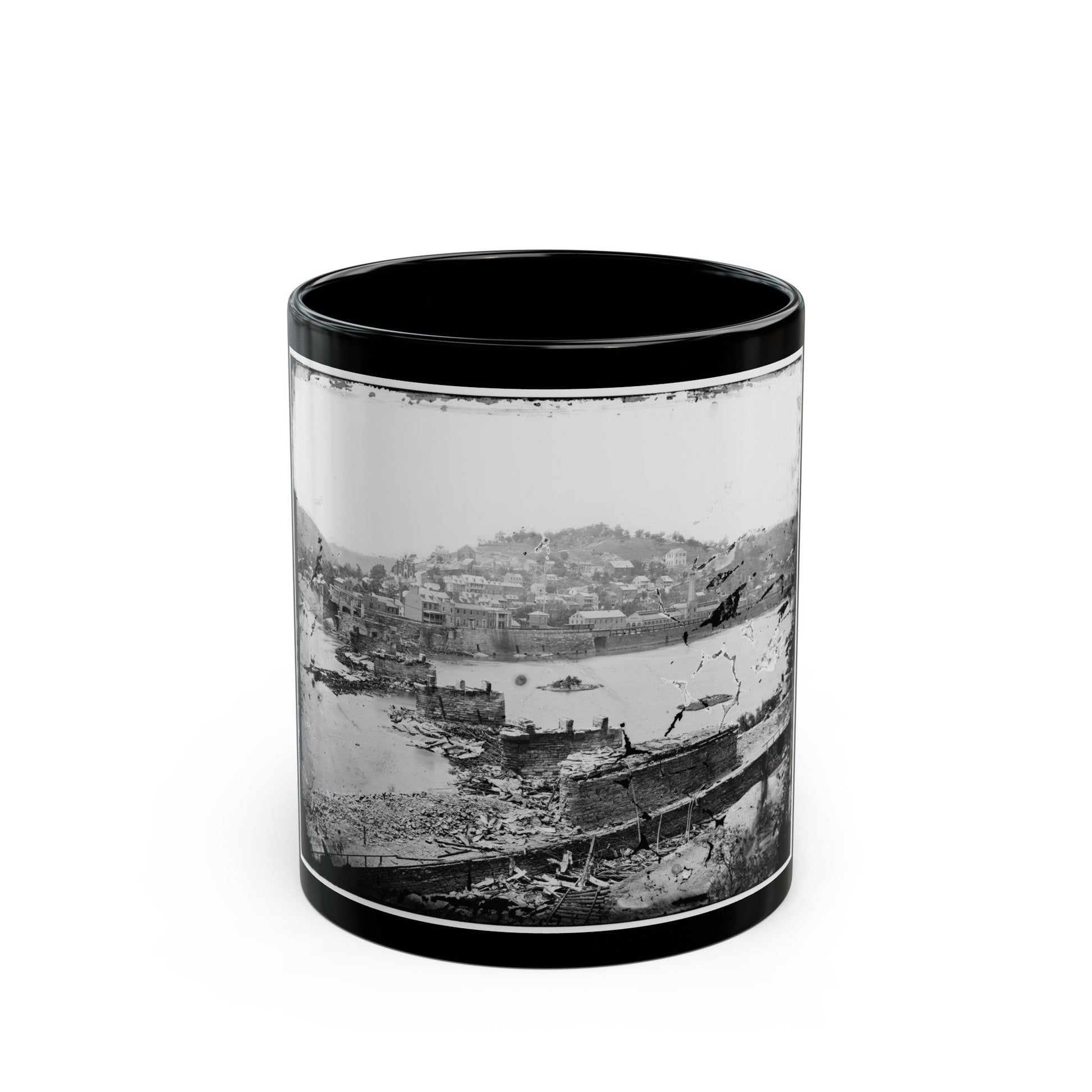 Harper's Ferry, W. Va. View Of Town; Railroad Bridge In Ruins (U.S. Civil War) Black Coffee Mug-11oz-The Sticker Space