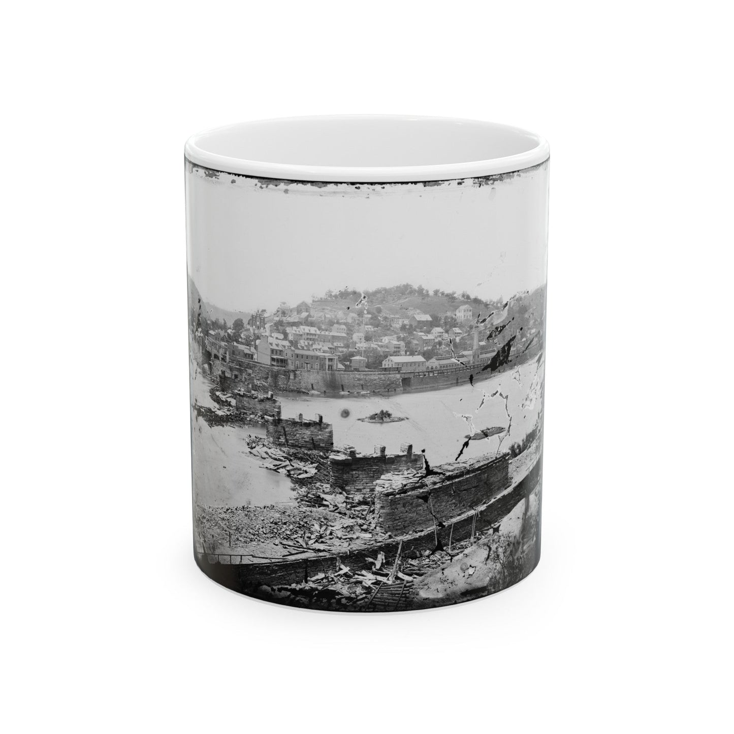 Harper's Ferry, W. Va. View Of Town; Railroad Bridge In Ruins (U.S. Civil War) White Coffee Mug-11oz-The Sticker Space