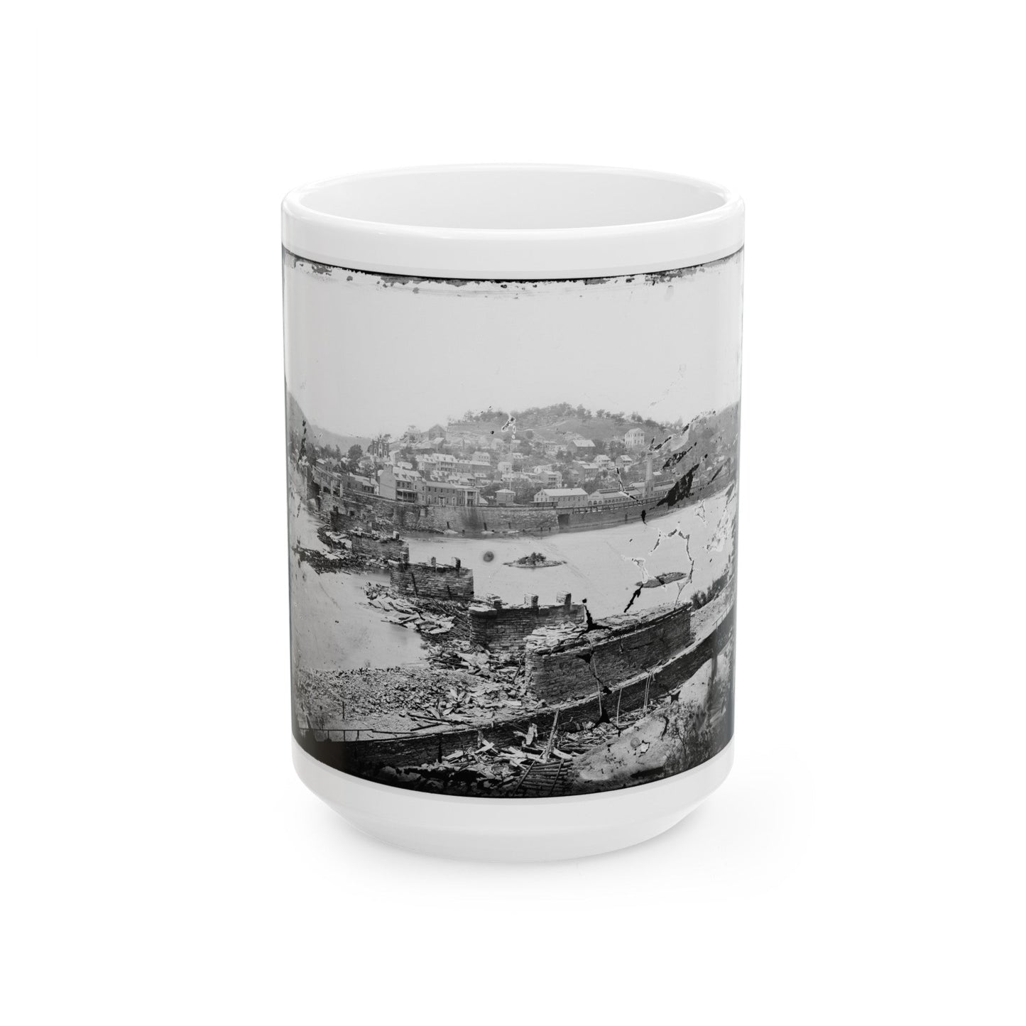 Harper's Ferry, W. Va. View Of Town; Railroad Bridge In Ruins (U.S. Civil War) White Coffee Mug-15oz-The Sticker Space