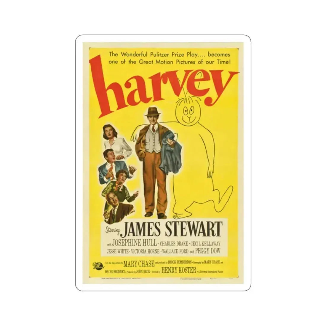 Harvey 1950 Movie Poster STICKER Vinyl Die-Cut Decal 2 Inch - The Sticker Space