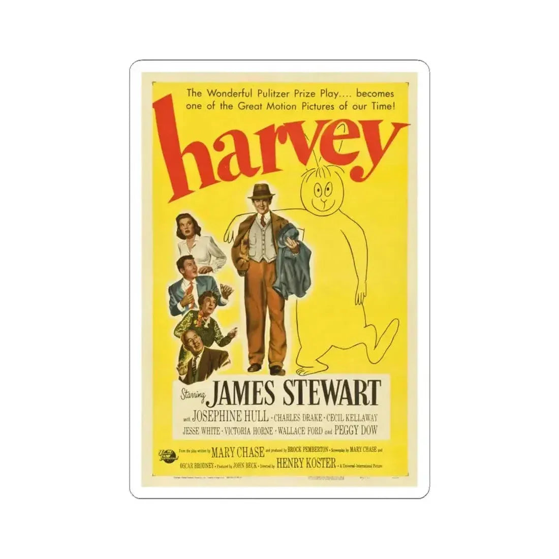 Harvey 1950 Movie Poster - STICKER Vinyl Kiss-Cut Decal 6 Inch White - The Sticker Space