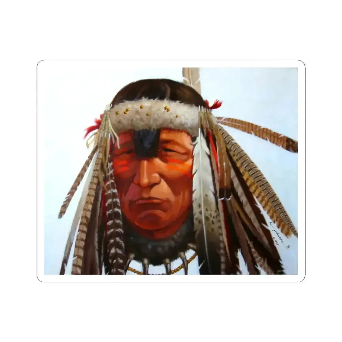 Harvey Johnson - Blackfoot (Native Americans in Art) STICKER Vinyl Kiss-Cut Decal 3 Inch White - The Sticker Space