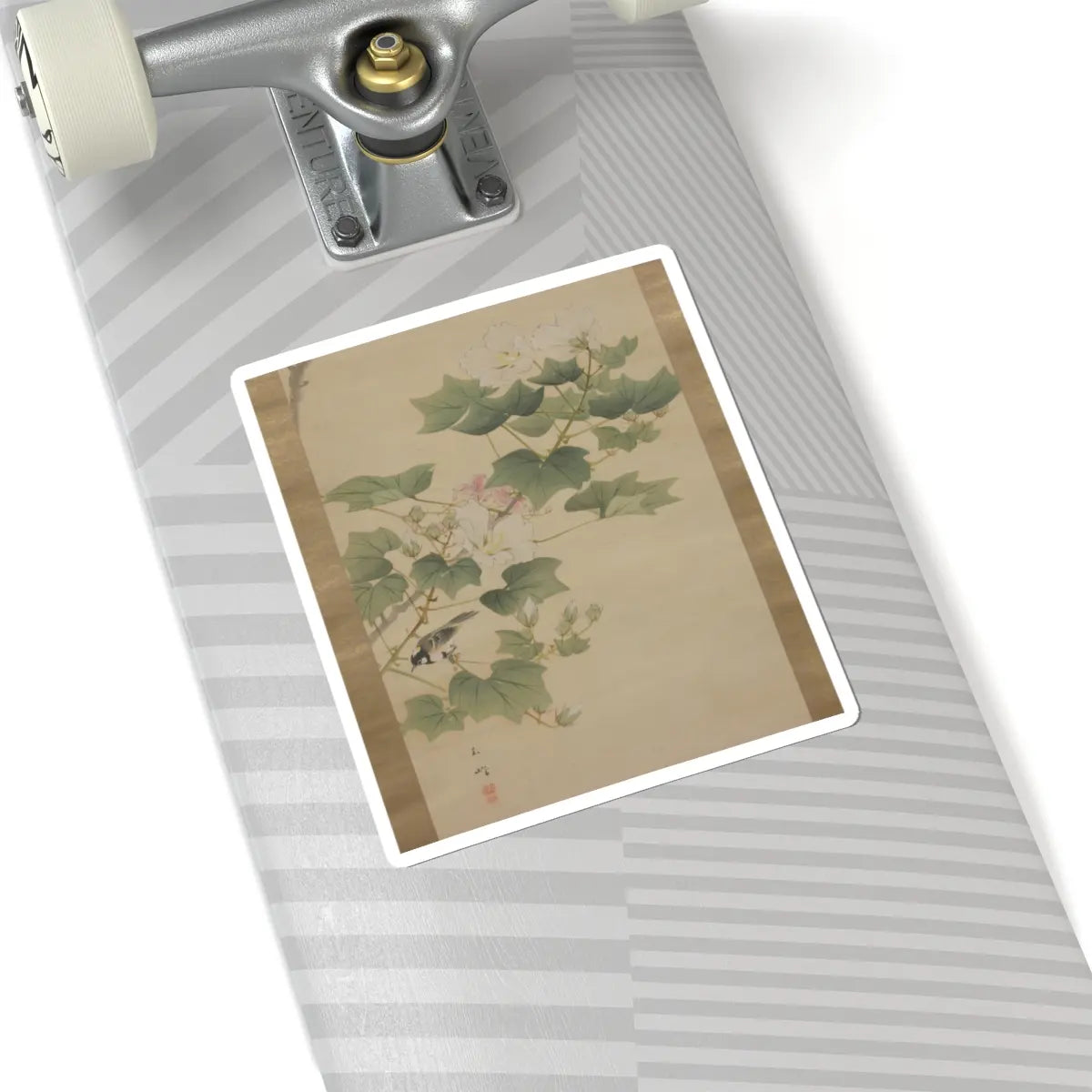 Hasegawa Gyokuhō 長谷川玉峰 - Flowering Shrubs and Field Sparrows () - 19th century v6 - STICKER Vinyl Kiss-Cut Decal