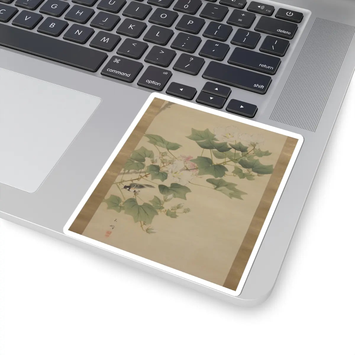 Hasegawa Gyokuhō 長谷川玉峰 - Flowering Shrubs and Field Sparrows () - 19th century v6 - STICKER Vinyl Kiss-Cut Decal