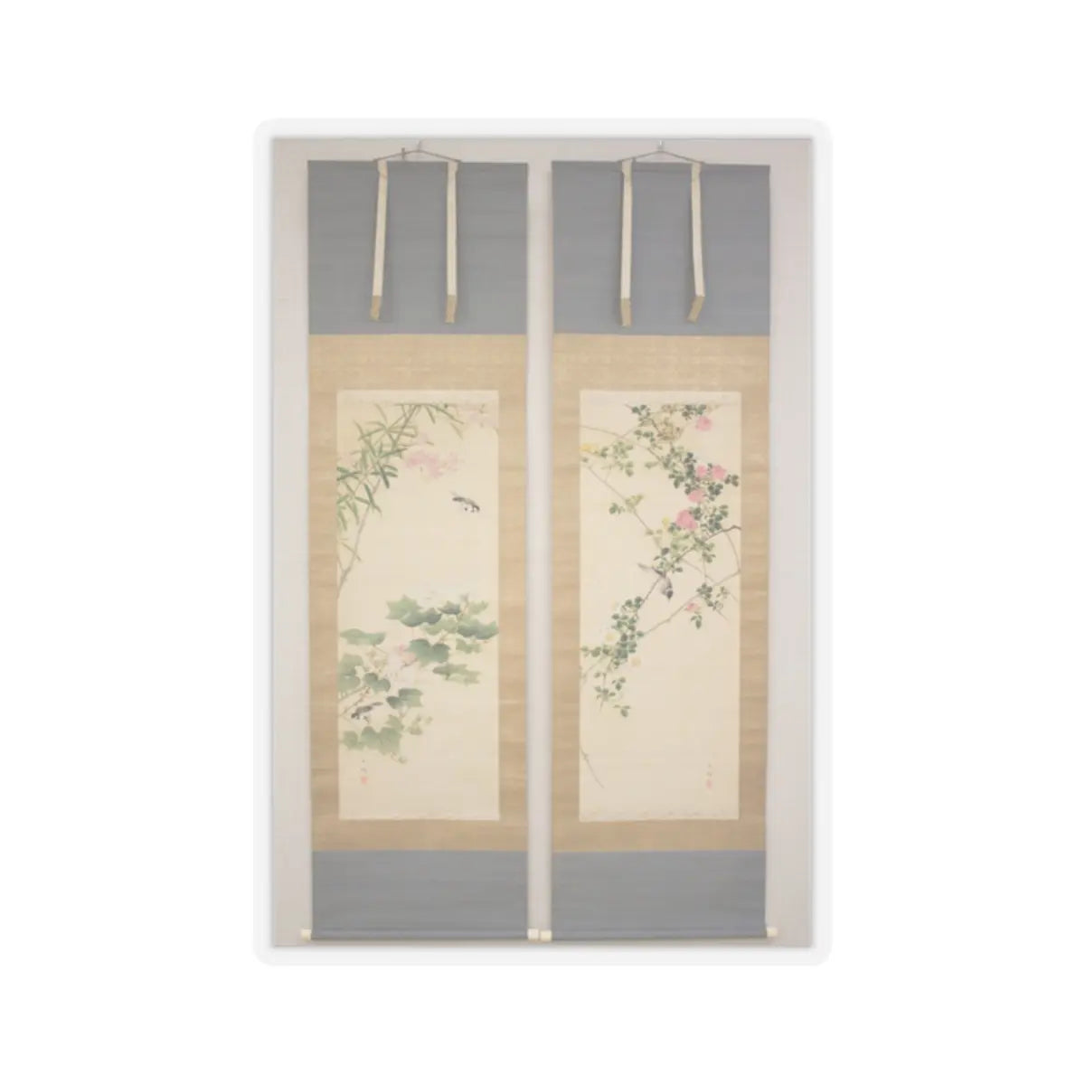 Hasegawa Gyokuhō - Roses and Field Sparrow () - 19th century v1 - STICKER Vinyl Kiss-Cut Decal