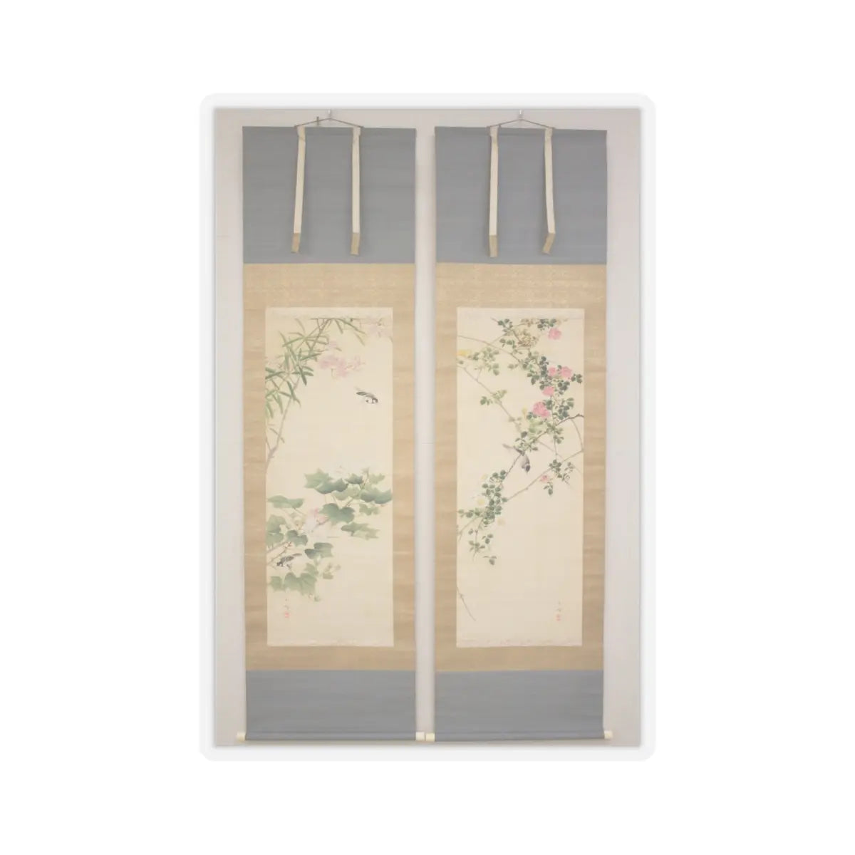 Hasegawa Gyokuhō - Roses and Field Sparrow () - 19th century v1 - STICKER Vinyl Kiss-Cut Decal