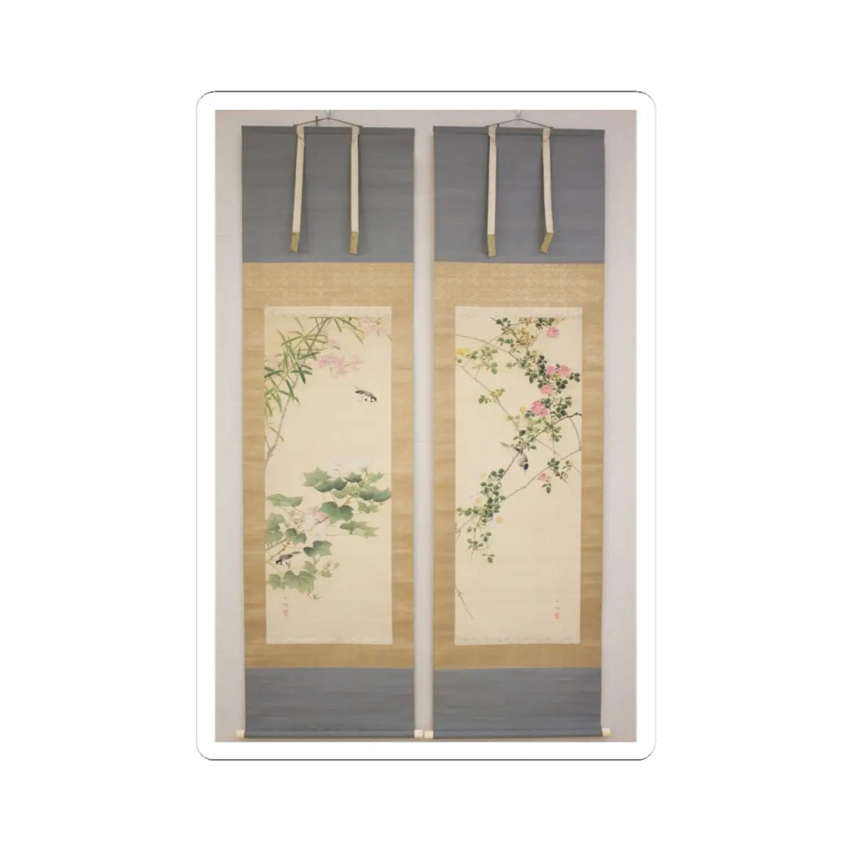 Hasegawa Gyokuhō - Roses and Field Sparrow () - 19th century v1 - STICKER Vinyl Kiss-Cut Decal