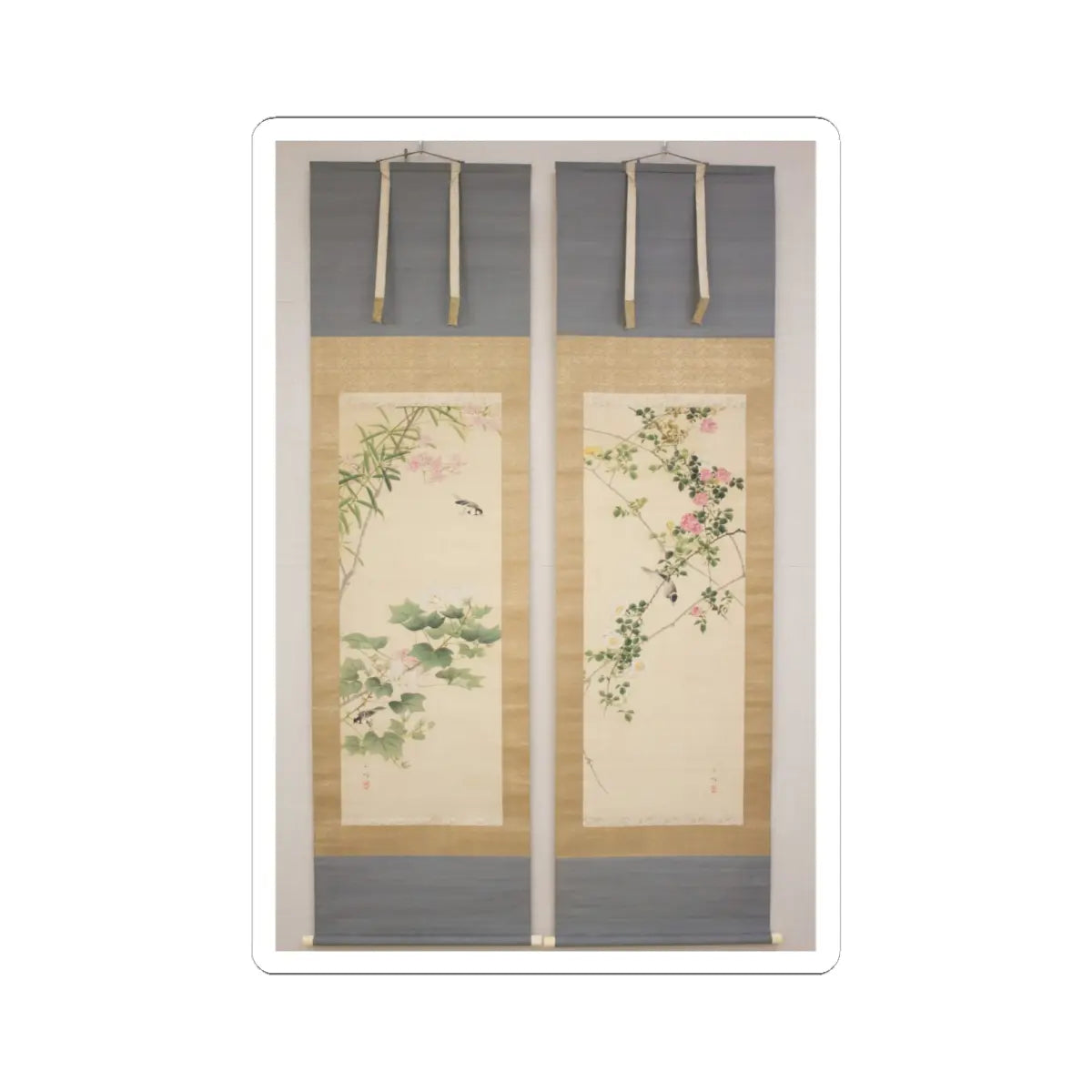 Hasegawa Gyokuhō - Roses and Field Sparrow () - 19th century v1 - STICKER Vinyl Kiss-Cut Decal