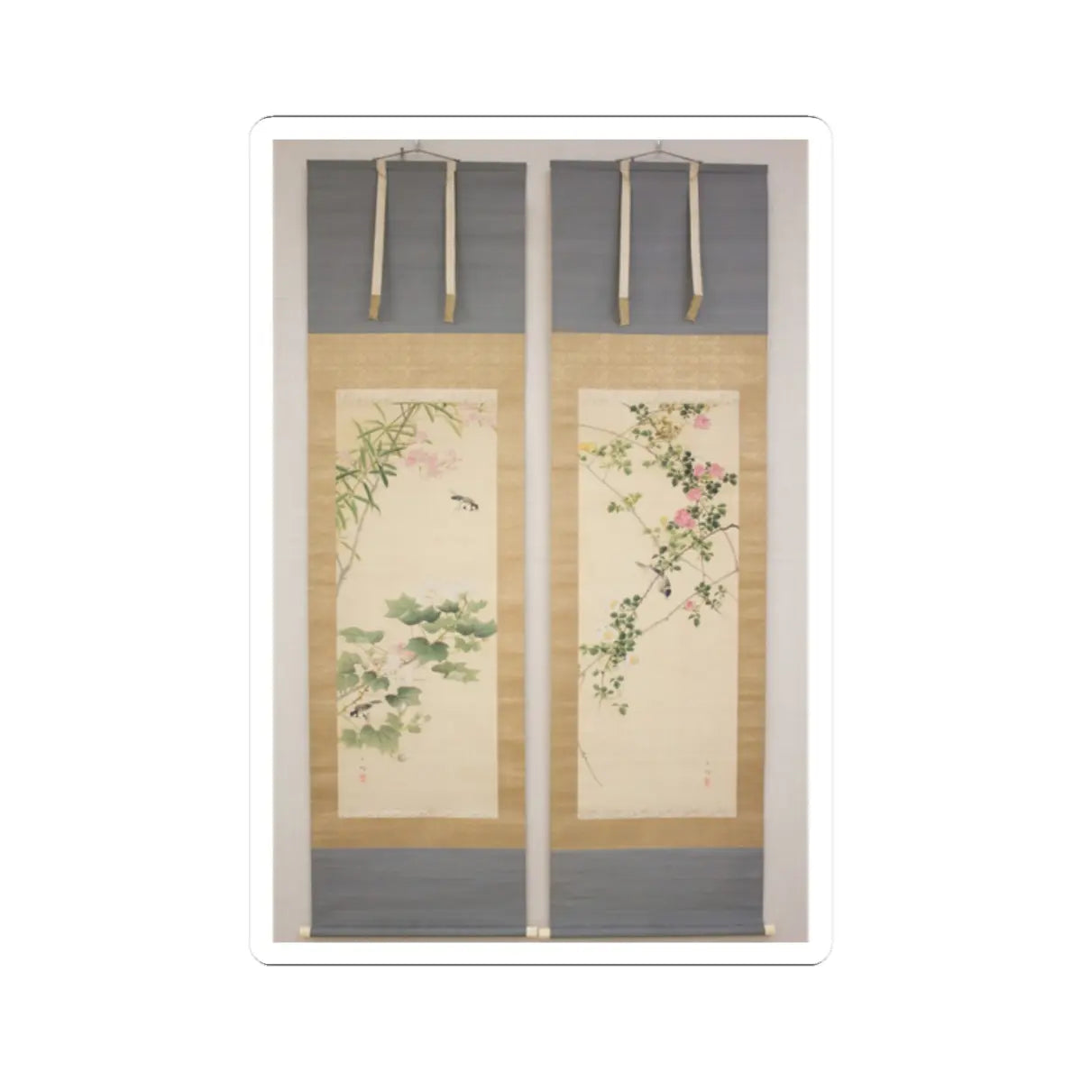 Hasegawa Gyokuhō - Roses and Field Sparrow () - 19th century v1 - STICKER Vinyl Kiss-Cut Decal