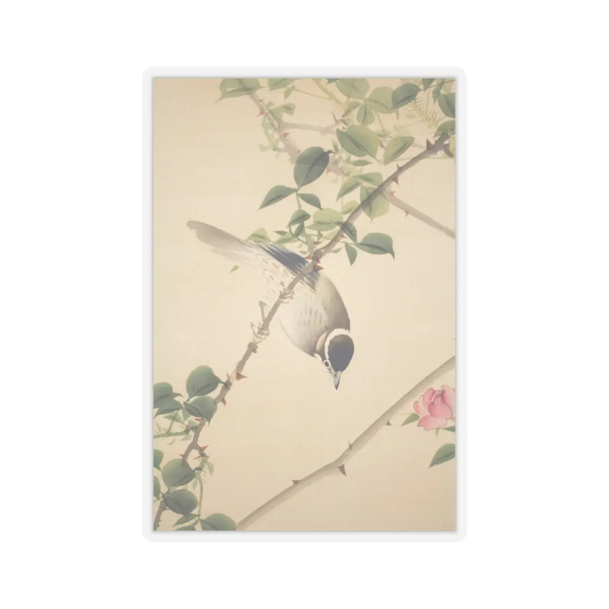 Hasegawa Gyokuhō - Roses and Field Sparrow () - 19th century v11 - STICKER Vinyl Kiss-Cut Decal