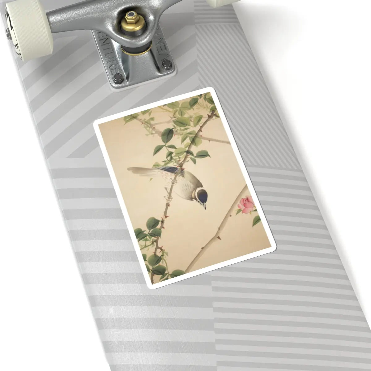 Hasegawa Gyokuhō - Roses and Field Sparrow () - 19th century v11 - STICKER Vinyl Kiss-Cut Decal