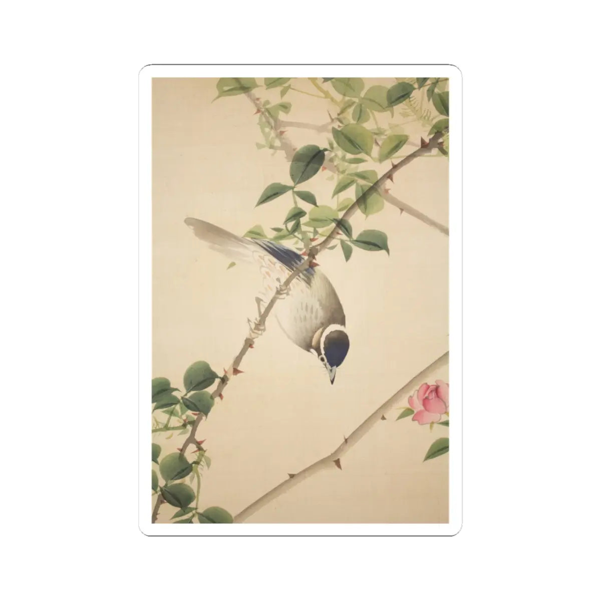 Hasegawa Gyokuhō - Roses and Field Sparrow () - 19th century v11 - STICKER Vinyl Kiss-Cut Decal