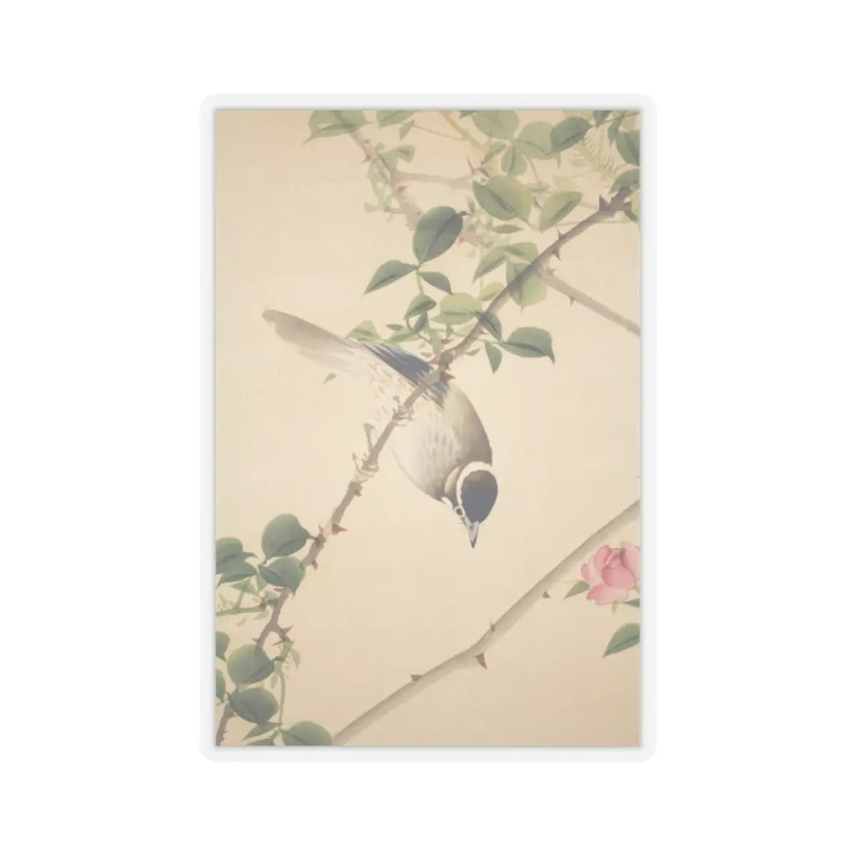 Hasegawa Gyokuhō - Roses and Field Sparrow () - 19th century v11 - STICKER Vinyl Kiss-Cut Decal