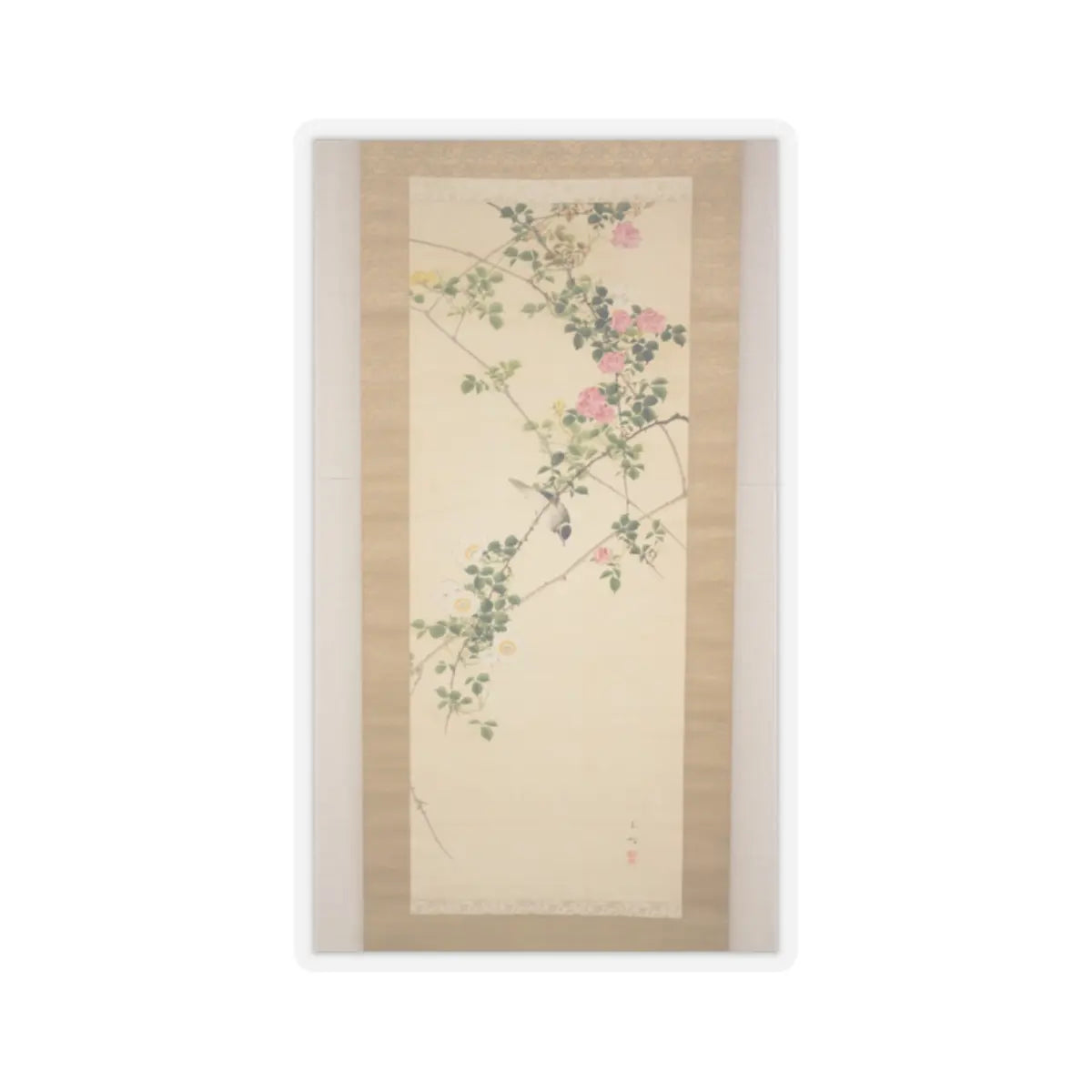 Hasegawa Gyokuhō - Roses and Field Sparrow () - 19th century v2 - STICKER Vinyl Kiss-Cut Decal