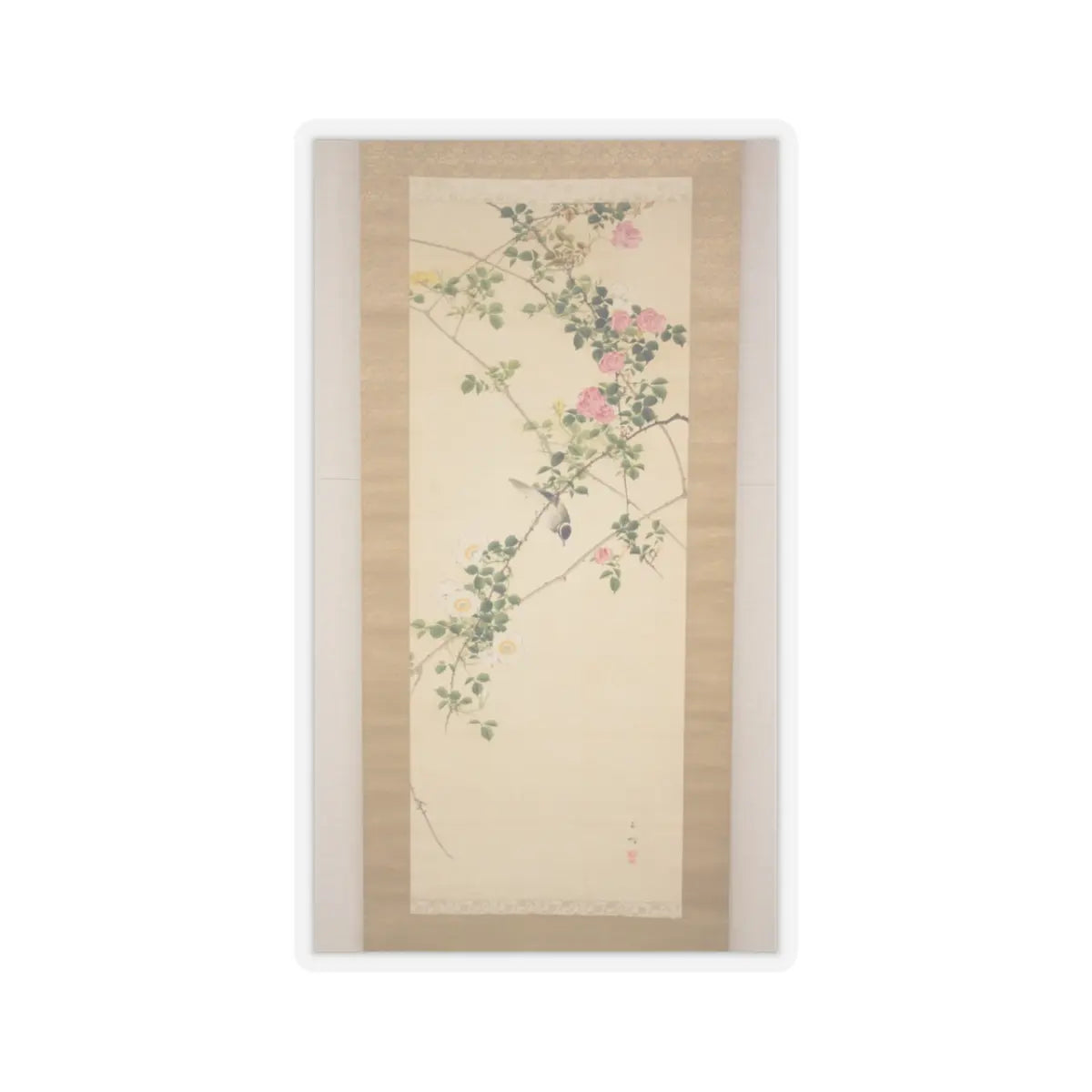 Hasegawa Gyokuhō - Roses and Field Sparrow () - 19th century v2 - STICKER Vinyl Kiss-Cut Decal