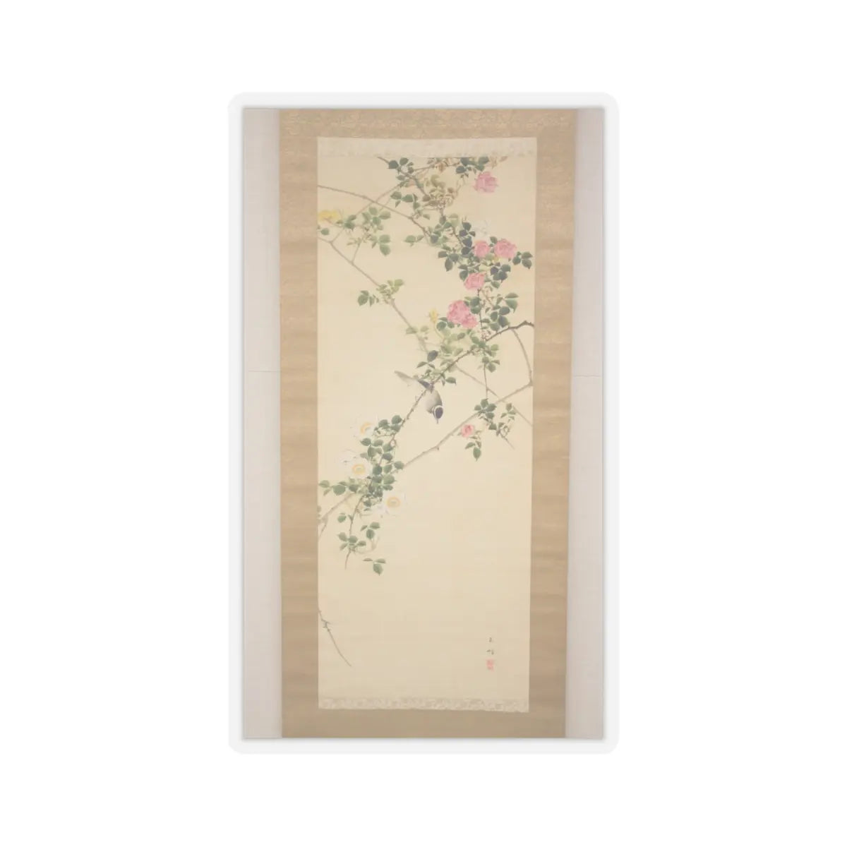 Hasegawa Gyokuhō - Roses and Field Sparrow () - 19th century v2 - STICKER Vinyl Kiss-Cut Decal