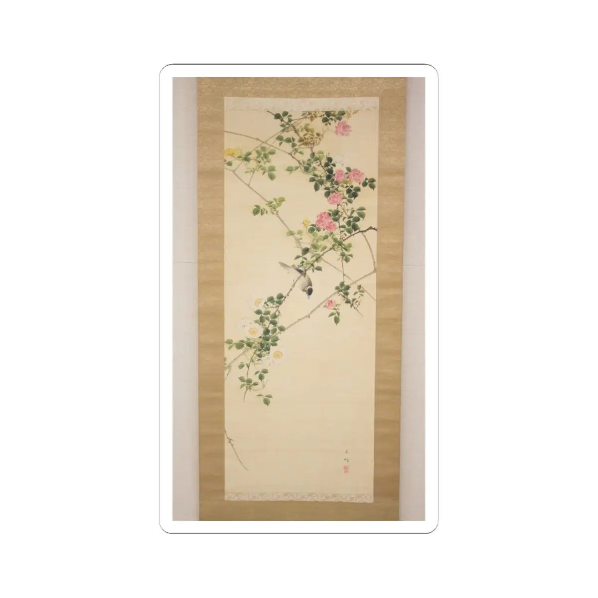 Hasegawa Gyokuhō - Roses and Field Sparrow () - 19th century v2 - STICKER Vinyl Kiss-Cut Decal