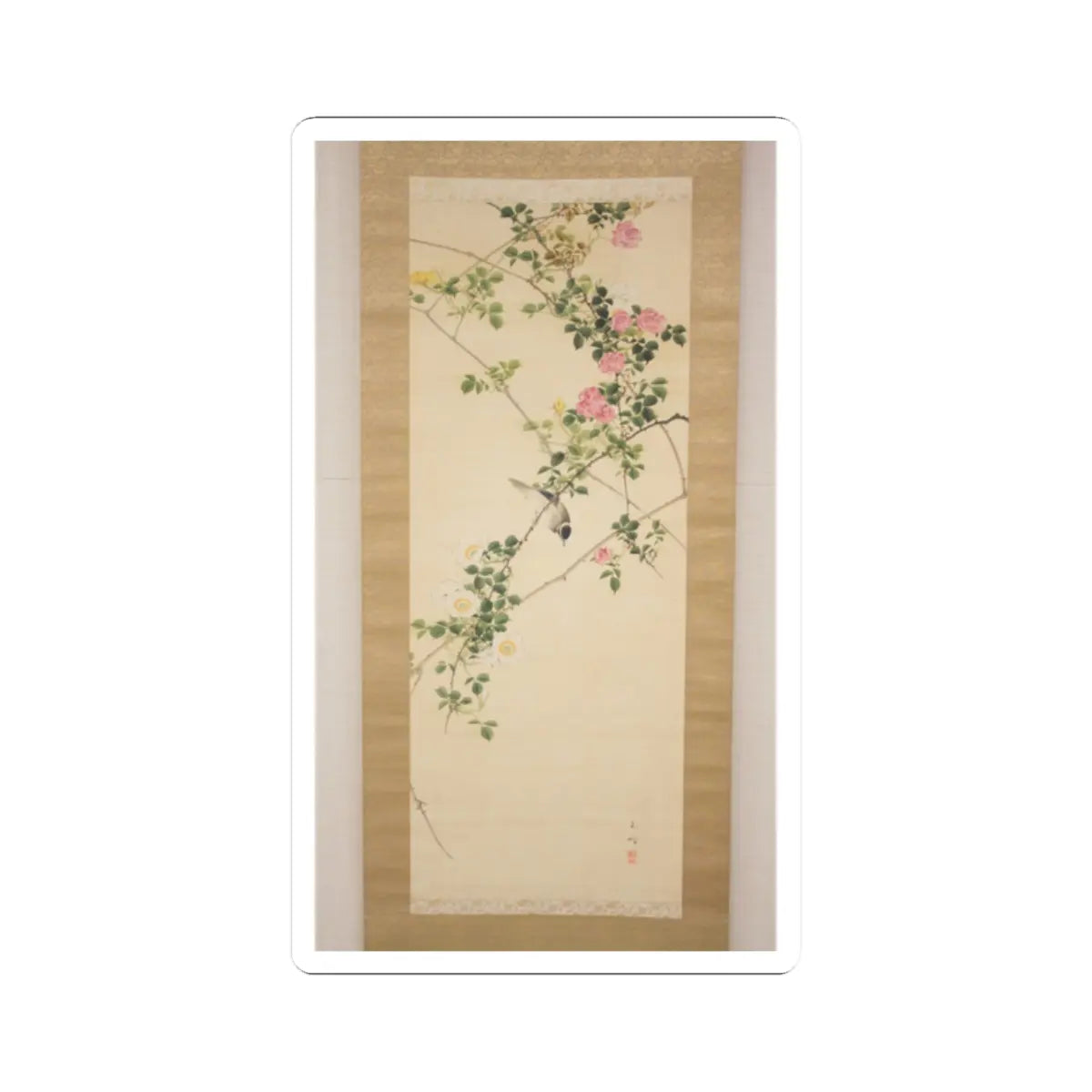Hasegawa Gyokuhō - Roses and Field Sparrow () - 19th century v2 - STICKER Vinyl Kiss-Cut Decal