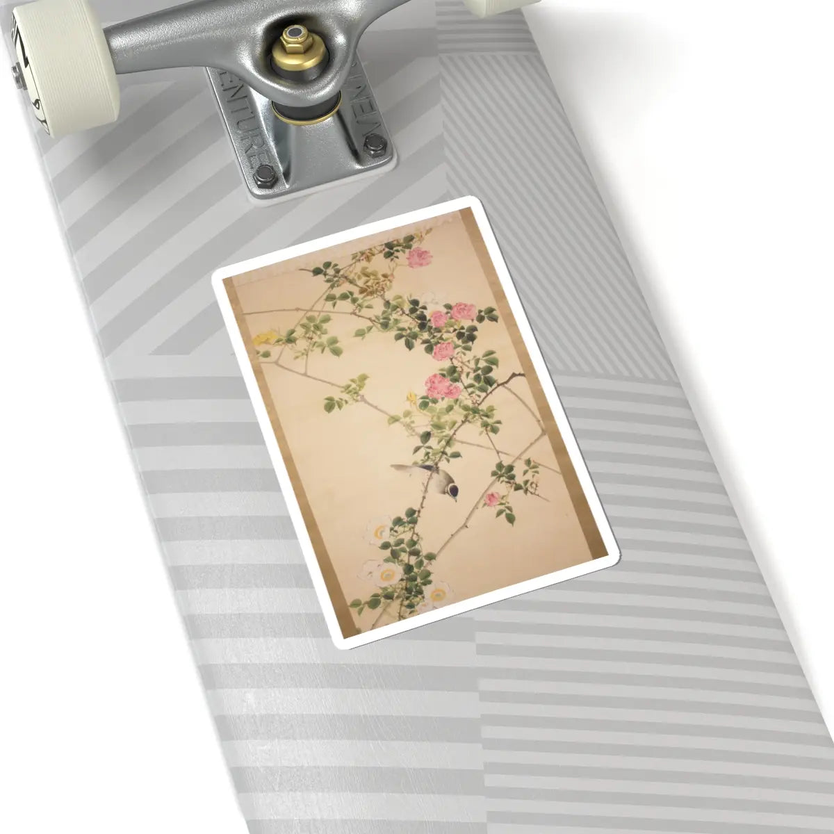 Hasegawa Gyokuhō - Roses and Field Sparrow () - 19th century v4 - STICKER Vinyl Kiss-Cut Decal