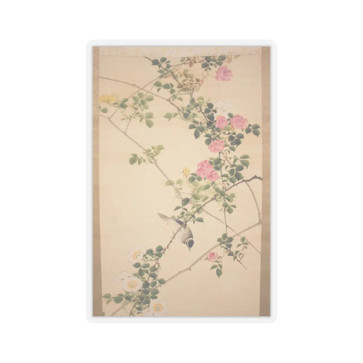Hasegawa Gyokuhō - Roses and Field Sparrow () - 19th century v4 - STICKER Vinyl Kiss-Cut Decal
