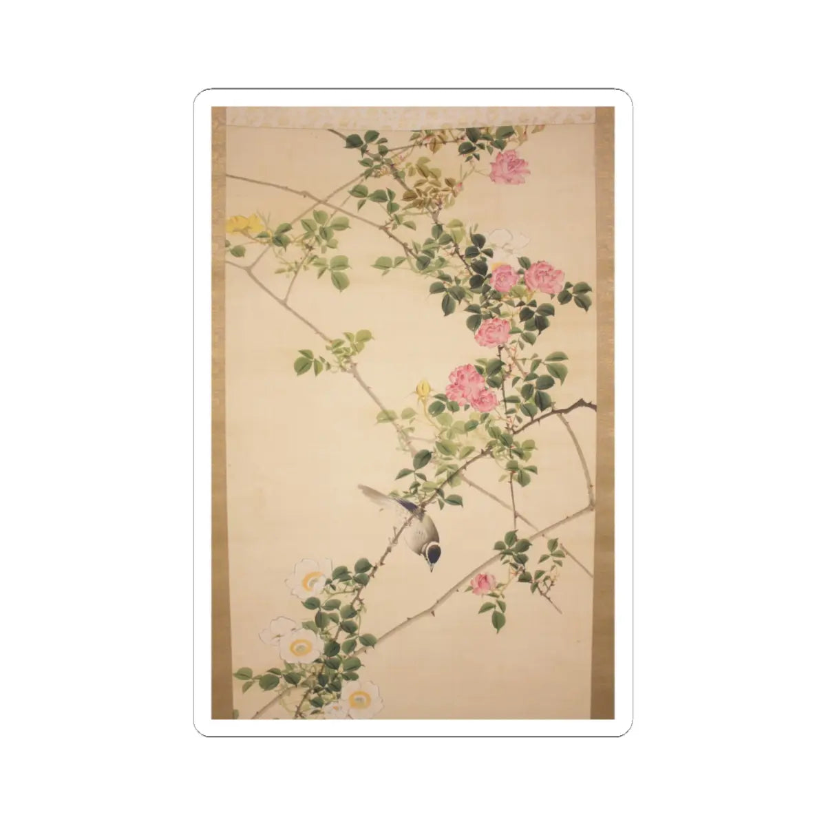 Hasegawa Gyokuhō - Roses and Field Sparrow () - 19th century v4 - STICKER Vinyl Kiss-Cut Decal