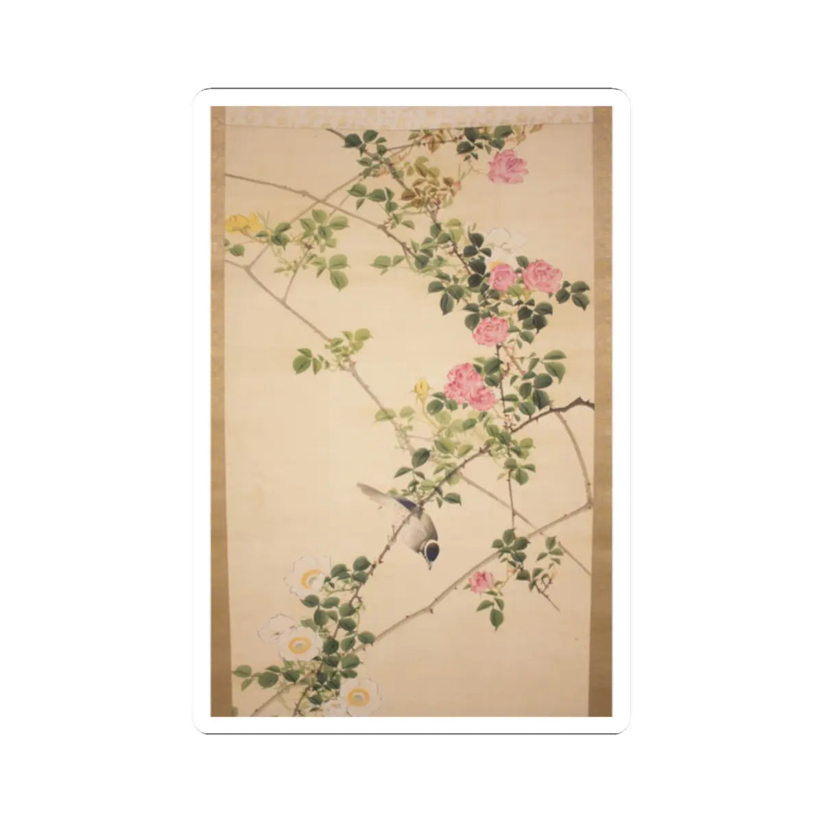 Hasegawa Gyokuhō - Roses and Field Sparrow () - 19th century v4 - STICKER Vinyl Kiss-Cut Decal