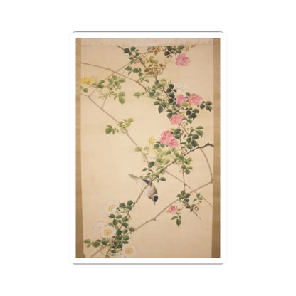 Hasegawa Gyokuhō - Roses and Field Sparrow () - 19th century v4 - STICKER Vinyl Kiss-Cut Decal