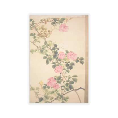 Hasegawa Gyokuhō - Roses and Field Sparrow () - 19th century v8 - STICKER Vinyl Kiss-Cut Decal