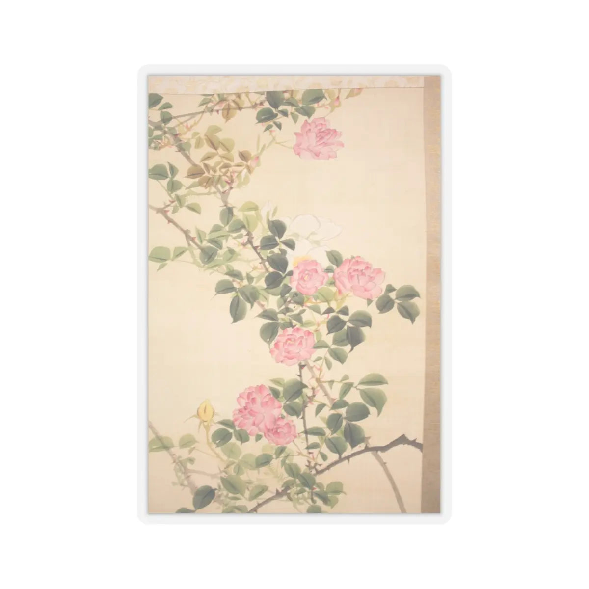 Hasegawa Gyokuhō - Roses and Field Sparrow () - 19th century v8 - STICKER Vinyl Kiss-Cut Decal