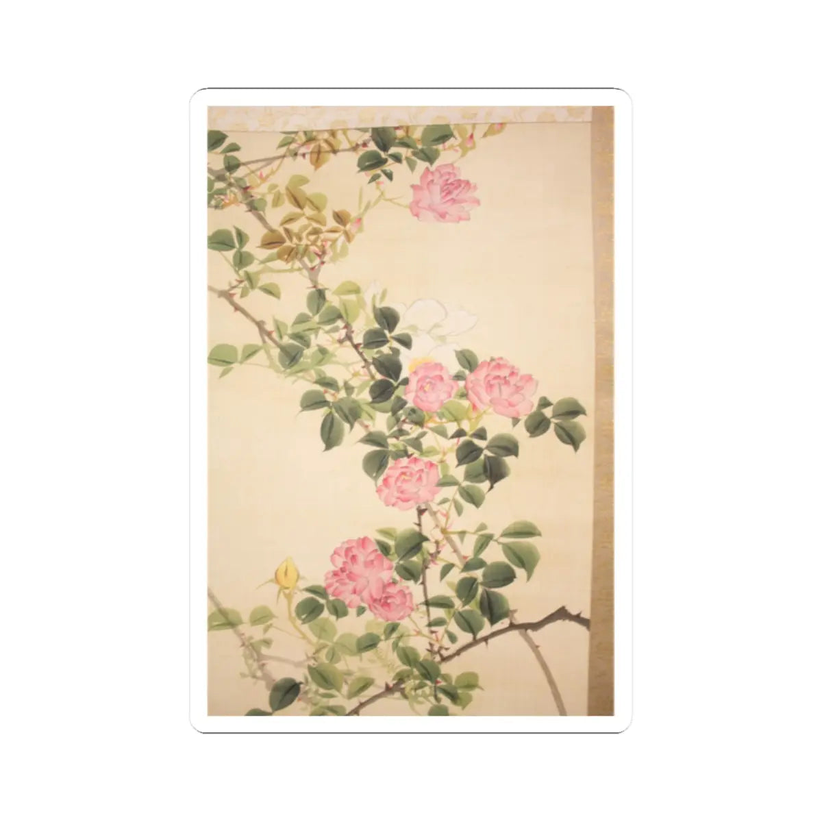 Hasegawa Gyokuhō - Roses and Field Sparrow () - 19th century v8 - STICKER Vinyl Kiss-Cut Decal