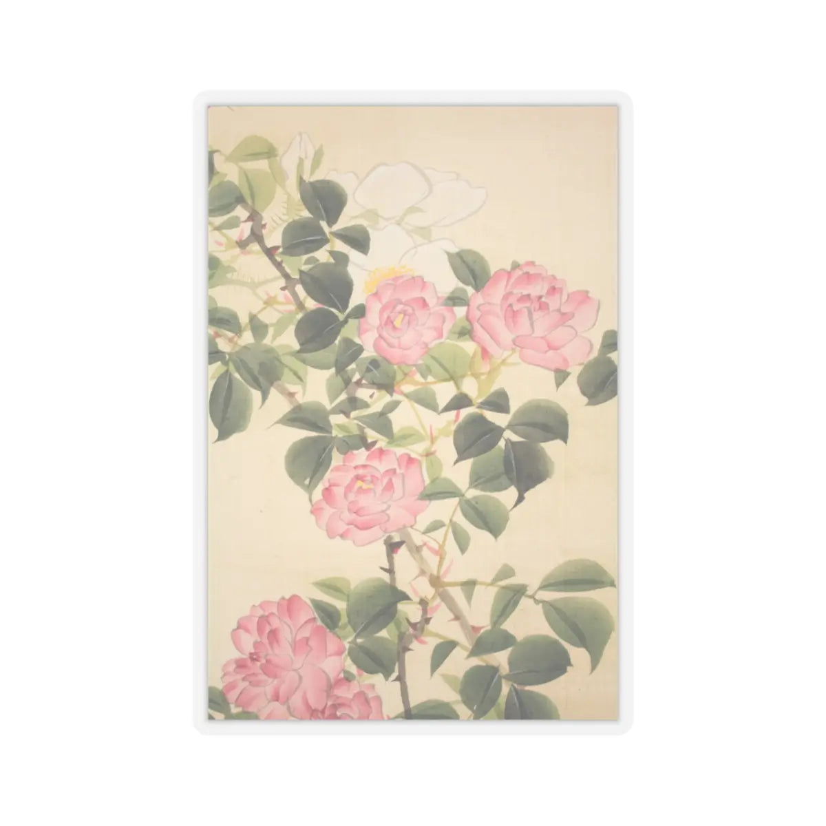 Hasegawa Gyokuhō - Roses and Field Sparrow () - 19th century v9 - STICKER Vinyl Kiss-Cut Decal