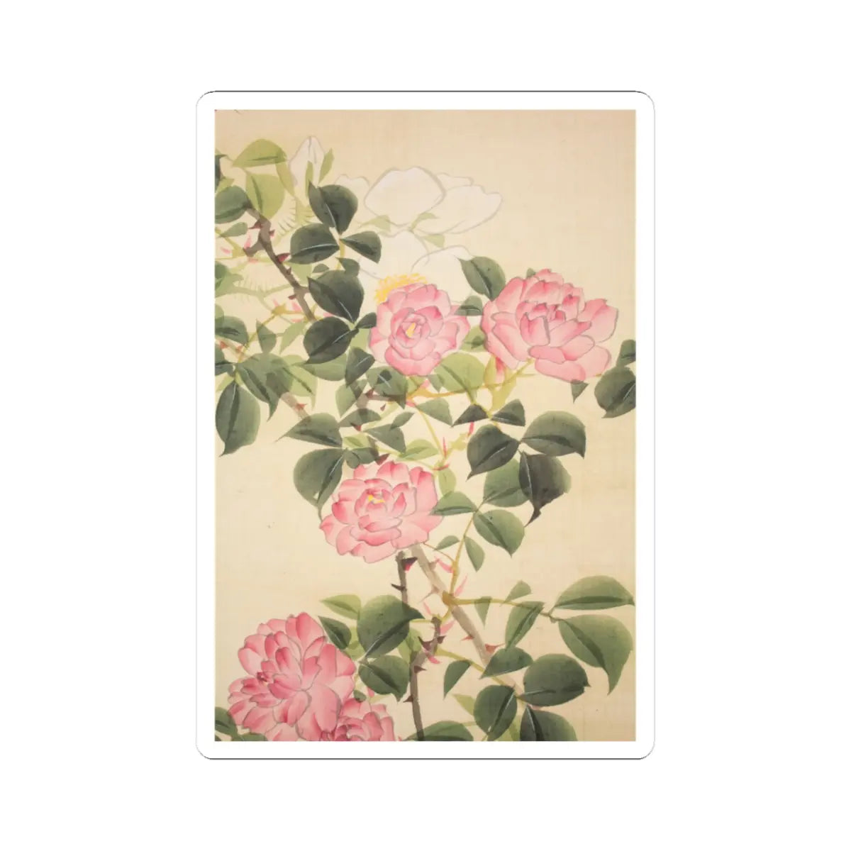 Hasegawa Gyokuhō - Roses and Field Sparrow () - 19th century v9 - STICKER Vinyl Kiss-Cut Decal