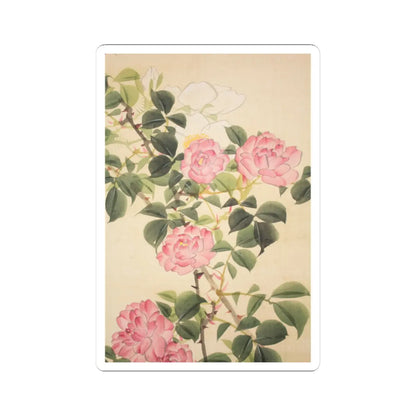 Hasegawa Gyokuhō - Roses and Field Sparrow () - 19th century v9 - STICKER Vinyl Kiss-Cut Decal