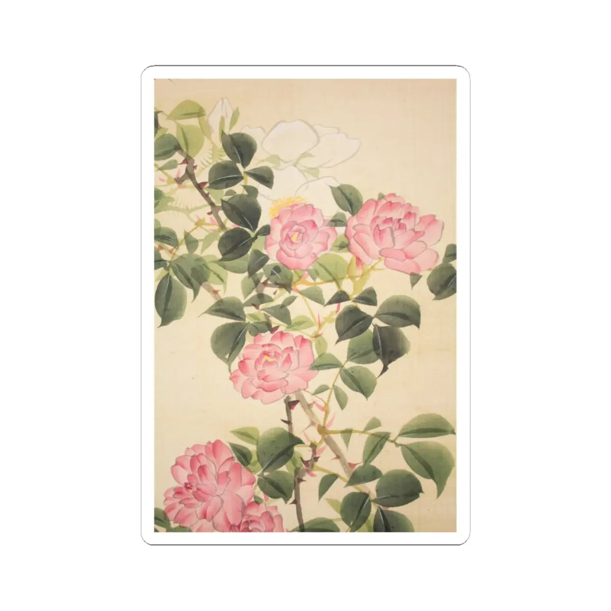 Hasegawa Gyokuhō - Roses and Field Sparrow () - 19th century v9 - STICKER Vinyl Kiss-Cut Decal