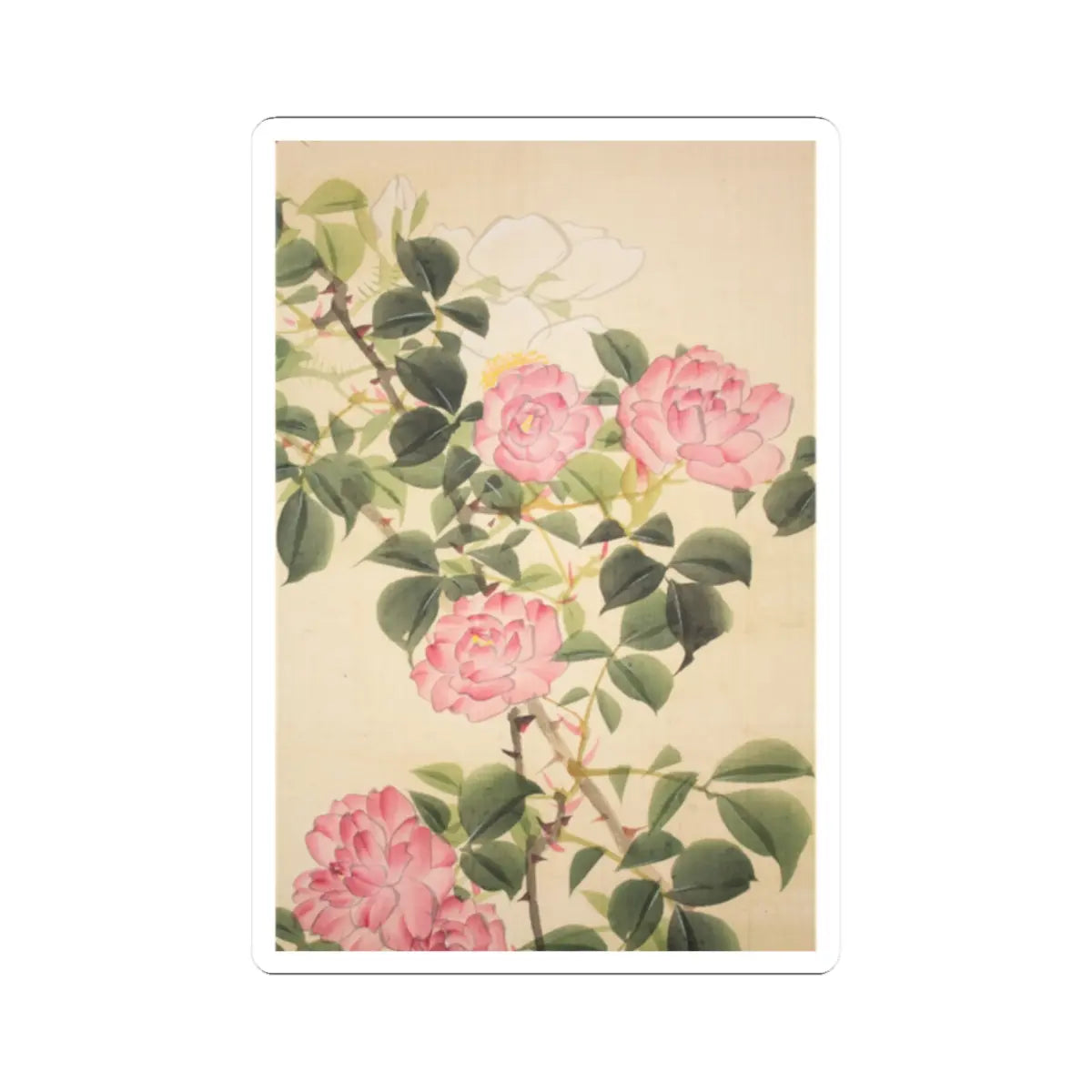 Hasegawa Gyokuhō - Roses and Field Sparrow () - 19th century v9 - STICKER Vinyl Kiss-Cut Decal