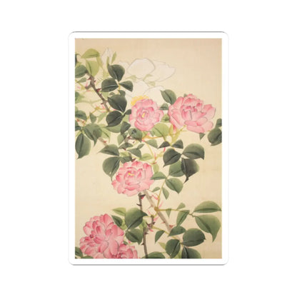 Hasegawa Gyokuhō - Roses and Field Sparrow () - 19th century v9 - STICKER Vinyl Kiss-Cut Decal