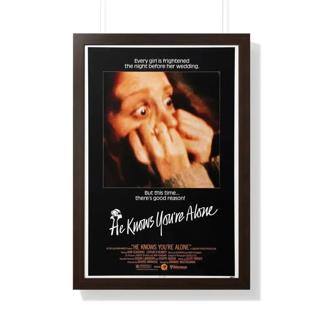 HE KNOWS YOU'RE ALONE 1980 - Framed Movie Poster 20" x 30" Walnut - The Sticker Space