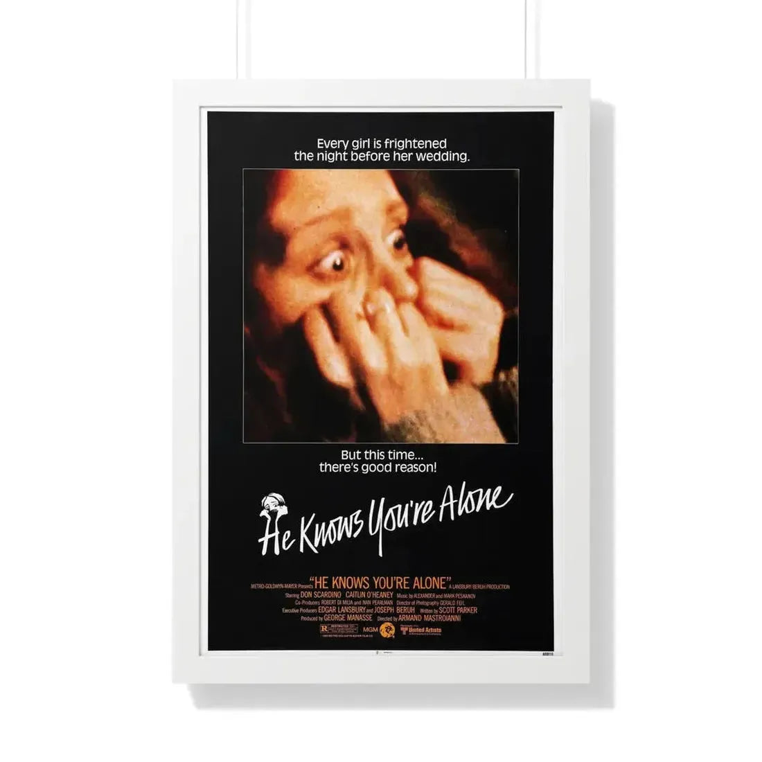 HE KNOWS YOU'RE ALONE 1980 - Framed Movie Poster 20" x 30" White - The Sticker Space