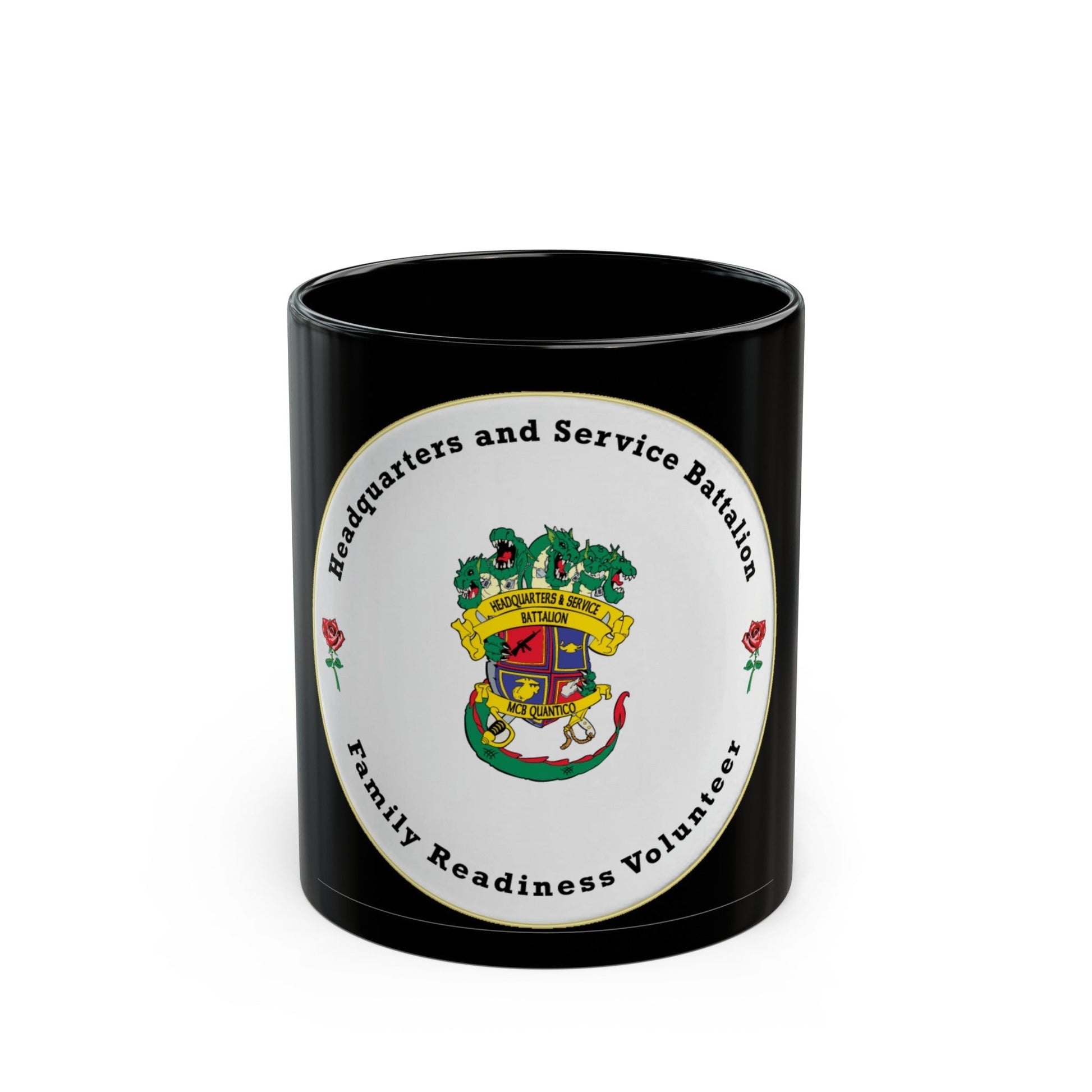 Headquarters And Service Battalion Family Readiness Volunteer (USMC) Black Coffee Mug-11oz-The Sticker Space